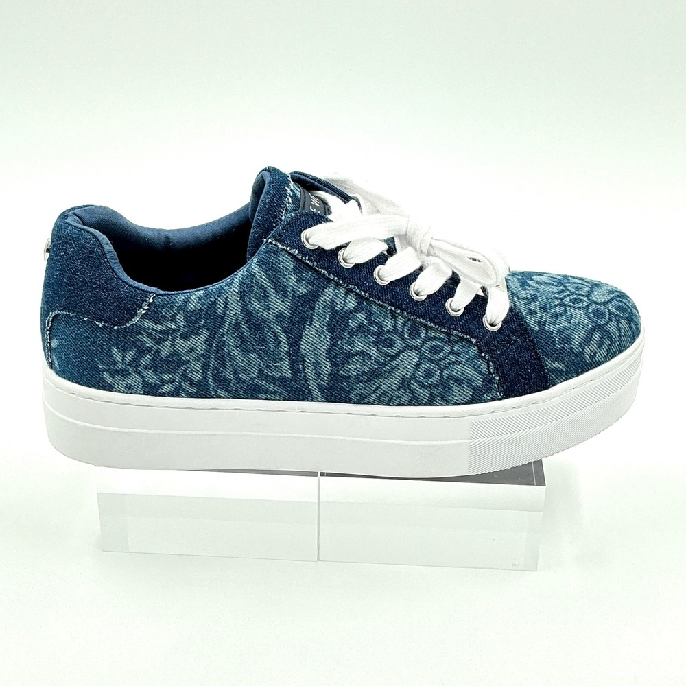 Nine West Size 9 Sneakers Blue Floral Paisley Denim Platform NEW Bestie $79